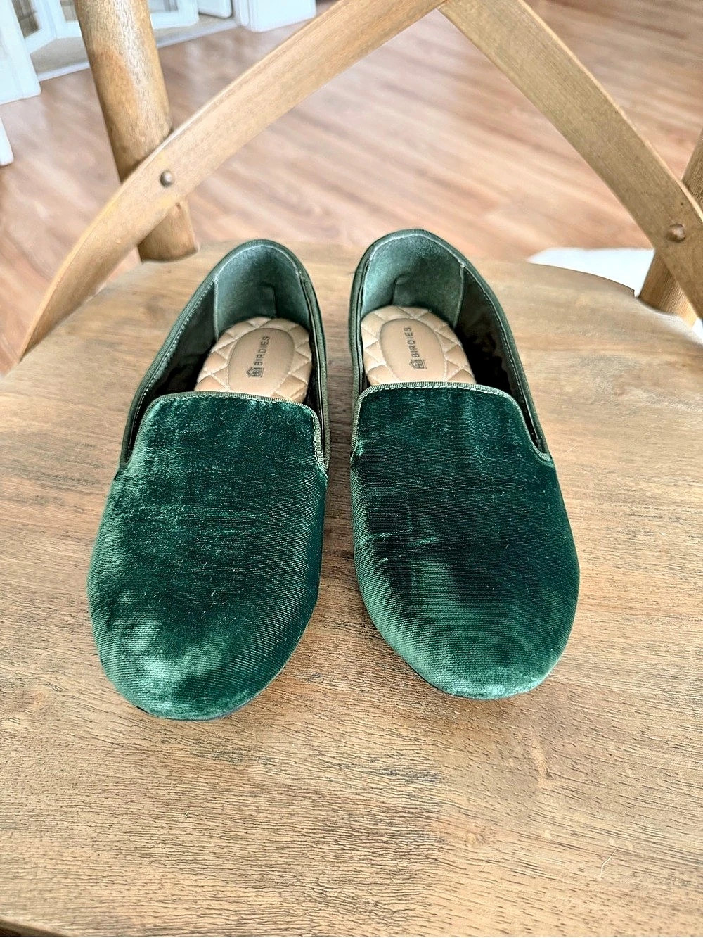 Birdies The Heron Velvet Loafer Green Slip-On Flats